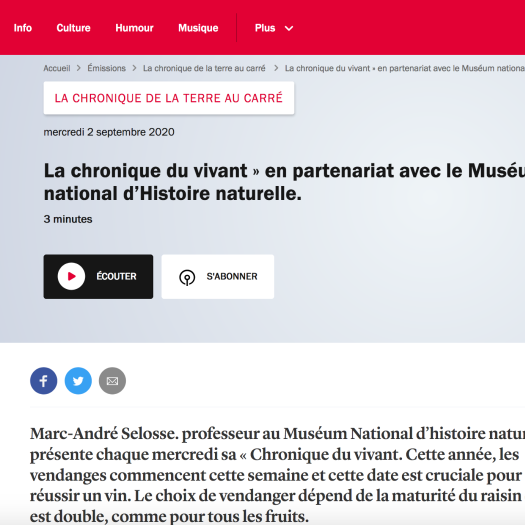 Chronique du vivant du mercredi 2 septembre 2020
