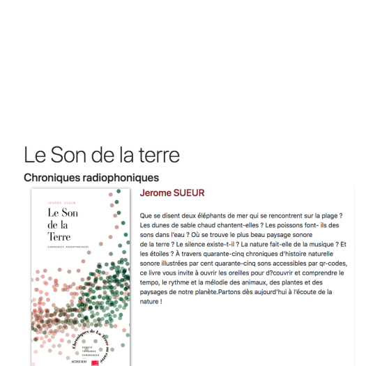 Le son de la terre chroniques de la terre au carré