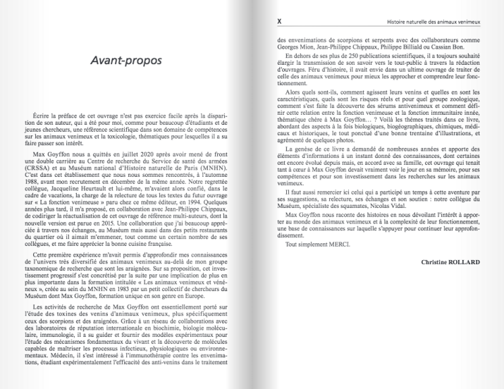 Histoire naturelle des animaux venimeux - avant propos de Christine Rollard de l'ISYEB